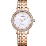CITIZEN 星辰 晶鑽珍珠貝石英女錶-玫瑰金/31.2mm EL3108-53D, , large