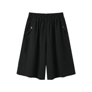 冰皺6分褲裙-黑色F