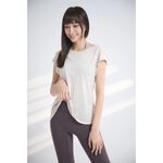 YOGA FLOW Back Tie Tshirt - 短袖美背綁帶開叉兩穿罩衫 - 蕎麥, , large