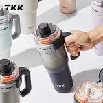 【TKK】T-One 彈蓋冰壩杯 316不鏽鋼x陶瓷噴塗 直飲+吸管 保冰保溫 運動隨身杯 1200ML(握把式)-霞光藍, , large