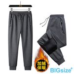 大尺碼-加絨 束口 休閒長褲-黑/灰-0204190, , large