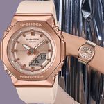 CASIO 卡西歐 G-SHOCK 個性時尚 八角金屬錶殼 雙顯手錶-玫瑰金x米白 GM-S2110PG-4A, , large