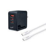 E-BOOKS B72 65W GaN Triple Hole Charger + 100W C to C Fast Charging Cable Set Lightweight and Efficient Safety Certification, , large