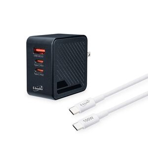 E-BOOKS B72 65W GaN Triple Hole Charger + 100W C to C Fast Charging Cable Set Lightweight and Efficient Safety Certification