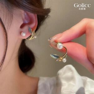 【Gulicc 】古莉可 耳環 珍珠閃鑽樹葉耳釘