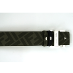 FENDI FF Squared 銀釦帆布及牛皮 90cm 雙面可用皮帶/黑色/黑灰色, , large