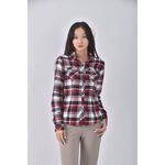 (S) lativ質感棉質純棉格紋紅色長袖上衣二手衣, , large