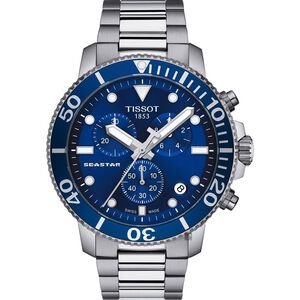 TISSOT 天梭 Seastar 1000 海洋之星300米潛水計時錶-藍x銀/45mm T1204171104100