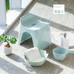 【HUBATH】Japan-Made Curved Bathroom Stool 25cm with Water Ladle – 2-Piece Set (Ag+ Antibacterial Material / Supports up to 100kg / Water-Repellent Design / Bath Stool) – Frost Blue, , large