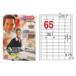 【龍德】LONGDER 三用電腦標籤 A4 65格 21.2*38.1mm白色105張 3盒/組 LD-806-W-A(適用雷射、噴墨、影印)