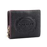 COACH 金色C Logo 拉鍊鎖鏈標誌壓印暗釦二折短夾/黑色, , large