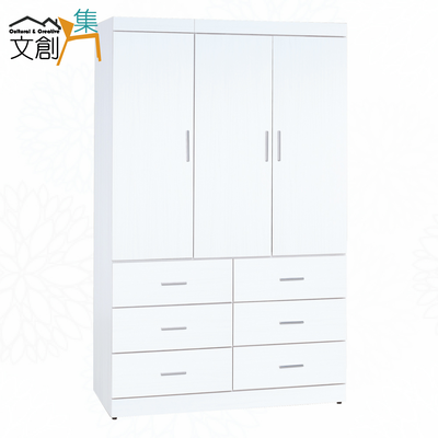 【文創集】卡蒂柏4尺三門六抽衣櫃(客約商品)
