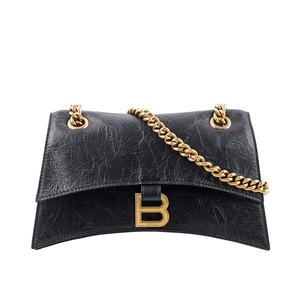 BALENCIAGA CRUSH 金釦皺褶小牛皮二用包/黑色