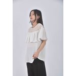 (L) many方格微透白色短袖上衣二手衣, , large