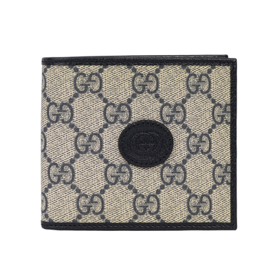 GUCCI Interlocking G Logo 對開8卡短夾/米色/黑藍色