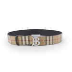 BURBERRY 銀色TB Logo 帆布拼牛皮寬4cm/90cm皮帶/米色, , large
