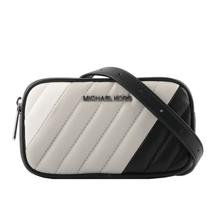 Michael Kors Rose 拚色皮革斜縫線設計腰包/迷你/黑色/灰色/白色