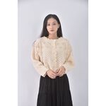 (M) 質感花邊領口杏色長袖上衣二手衣, , large