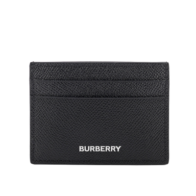 BURBERRY 銀字Logo Sandon 牛皮4卡名片/卡片夾/黑色