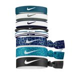 NIKE 混搭式髮帶 9入 運動髮帶 健身 訓練 跑步 戶外 時尚 多樣式 彈性 舒適 矽膠條 防滑 止滑 藍綠黑白, , large