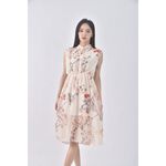 (S) 碎花無袖杏色洋裝二手衣, , large