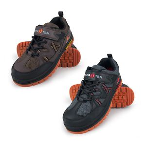 HANG TEN 鋼頭運動鞋防穿刺 工作鞋 安全鞋 防護鞋 魔鬼氈 透氣 吸濕 排汗 散熱 防砸 耐磨 止滑 咖桔 黑紅