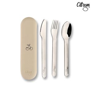 官方直營【Citron】兒童餐具三件組(含收納袋)_ 奶油白