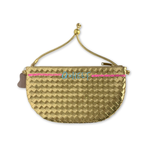 Metal ball painted woven half-moon bag bright gold (XL), , large