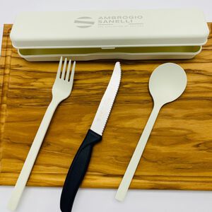 蓋瑞廚物【SANELLI 義大利製 SUPRA 番茄餐刀露營筷子湯匙隨身收納組 11cm】番茄刀 麵包刀 野餐 露營