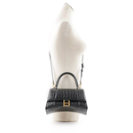 BALENCIAGA Hourglass 金釦壓鱷魚紋牛皮二用沙漏包/小款/黑色, , large