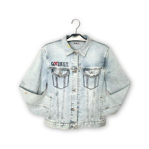 Light blue denim jacket with three-dimensional pocket design