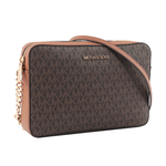 Michael Kors 金字滿版LOGO拚色方形鏈帶斜背包/咖啡色, , large