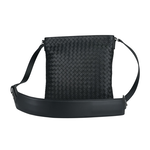 BOTTEGA VENETA 小牛皮編織寬背帶斜背包/黑色, , large