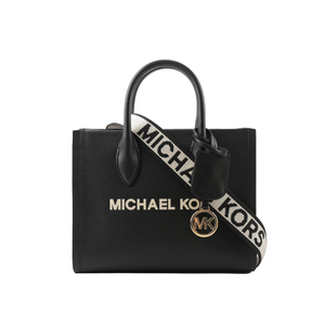 Michael Kors Mirella 荔枝皮革刺繡背帶小款二用托特包/黑色