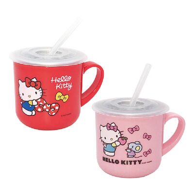 Hello Kitty不鏽鋼兒童吸管杯240ml-圖案顏色隨機出貨