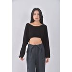 (F) 【智恩私服】ggaebi韓牌質感修身短版黑色長袖上衣二手衣, , large