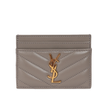 YSL 山形紋小羊皮金字Logo 卡片夾/名片夾/灰棕色, , large
