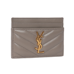 YSL 山形紋小羊皮金字Logo 卡片夾/名片夾/灰棕色, , large
