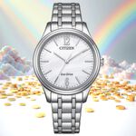 CITIZEN 星辰 光動能大三針時尚女錶 送禮-銀x白/34mm EM0411-71A, , large