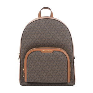 Michael Kors Jaycee 金字塗層帆布拉鍊口袋大款後背包(棕色)