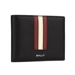 BALLY Ribbon 紅白條紋牛皮對開證件照短夾/黑色, , large