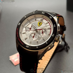 [星晴錶業]FERRARI手錶,46mm,FE00093白色錶面黑錶殼深黑色真皮皮革錶帶款, , large