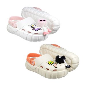 ROAD EASY 輕量透氣洞洞鞋 女鞋 拖鞋 涼鞋 時尚 可愛造型鞋扣 自由擺搭 回彈 穩定 厚底 增高 止滑 白 米