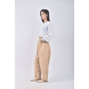 (L) queenshop高腰丹寧牛仔質感杏色長褲二手衣