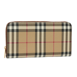 BURBERRY Vintage 格紋皮革ㄇ形拉鍊皮夾/米色/樺木棕色, , large
