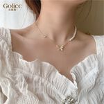 【Gulicc】古莉可 輕奢 珍珠蝴蝶 鑲鑽氣質 鎖骨鍊, , large