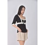 (S) barbie質感圓領黑色短袖上衣二手衣, , large