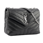 YSL LOU LOU V紋銀鍊小牛皮斜背包/黑色, , large
