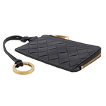 BOTTEGA VENETA L 型金色拉鍊小羊皮編織附鑰匙釦卡包/零錢包/黑色, , large