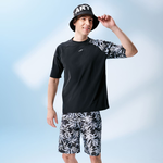 Monina Taiwan-made loose-fitting half-sleeve sun-proof functional top (suitable for both men and women) unisex style bamboo leaf black -L, , large